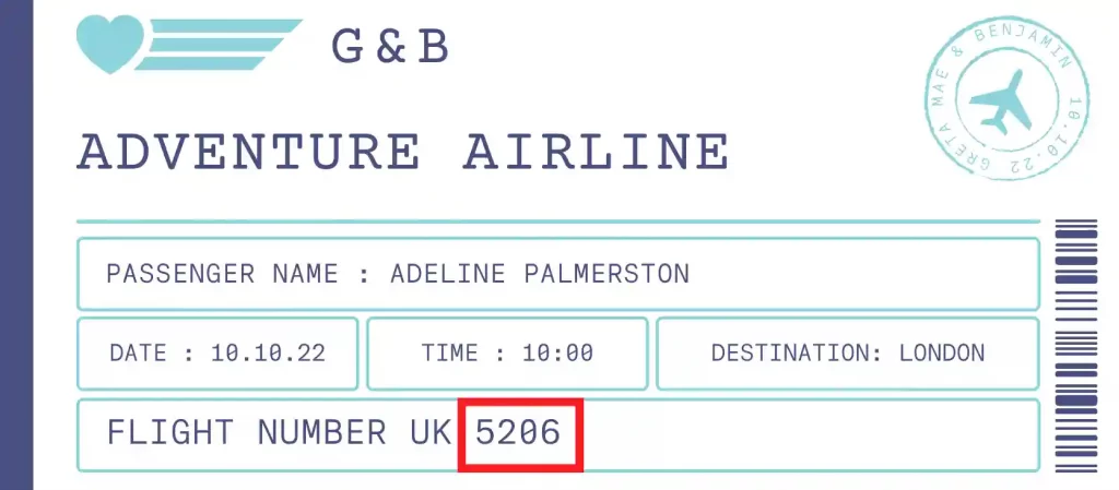 number 5206 on a plane ticket