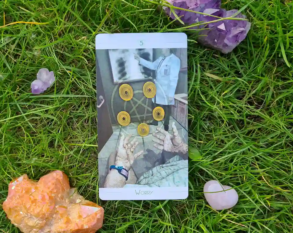 upright five of pentacles