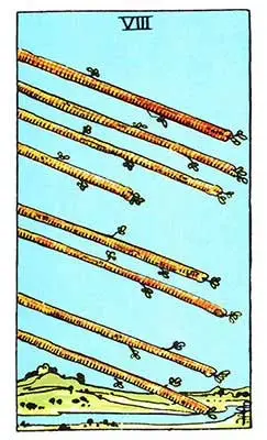 Eight of Wands from the Rider-Waite-Smith deck