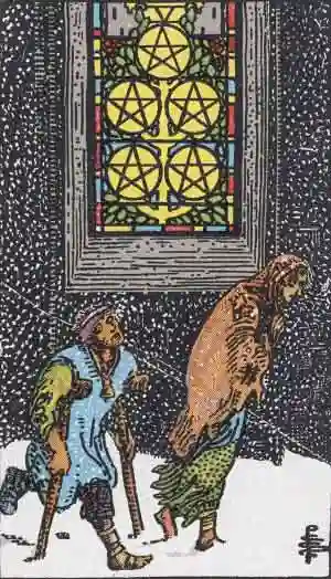 Five of Pentacles from Rider-Waite-Smith tarot deck