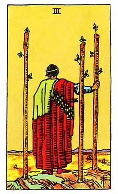 Three of Wands from the Rider-Waite-Smith deck